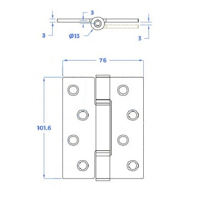 Stainless Steel Butt Hinge - Self Lubricating Phosphor Bronze Washered  - 316 Marine Grade  - 120kg Max Load Bearing